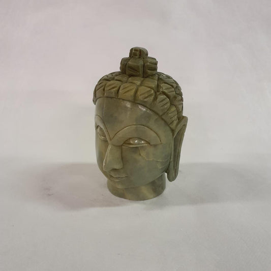 Buddhakopf groß aus grünem Speckstein