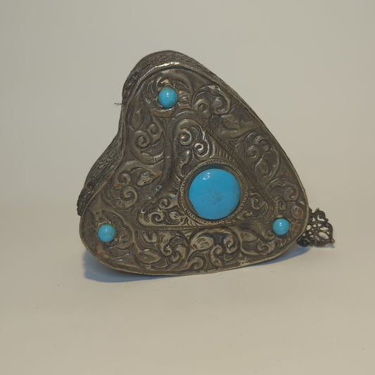 Herzförmige Weißmetall Dose gehämmert – Innen blauer Samt – Handarbeit aus Indien